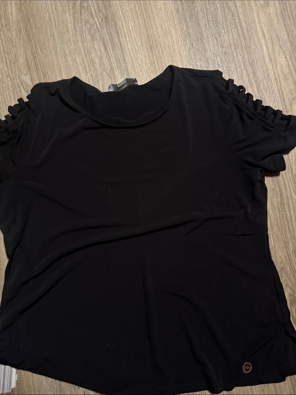 Michael Kors Black Short-Sleeve Cold-Shoulder Tee with Ladder Detail